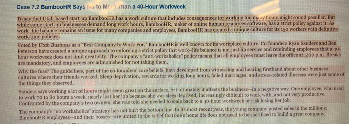Case 7.2 BambooHR Says No to More ihan a 40-Hour