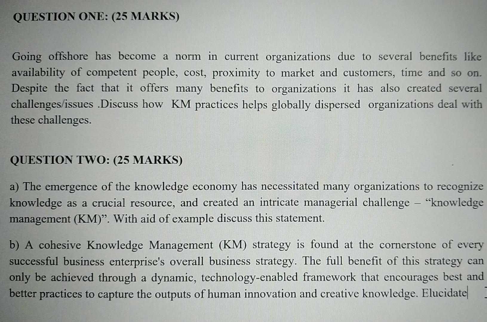 QUESTION ONE: (25 MARKS) Going offshore has