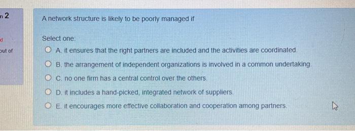 2 A network structure is likely to be poorly