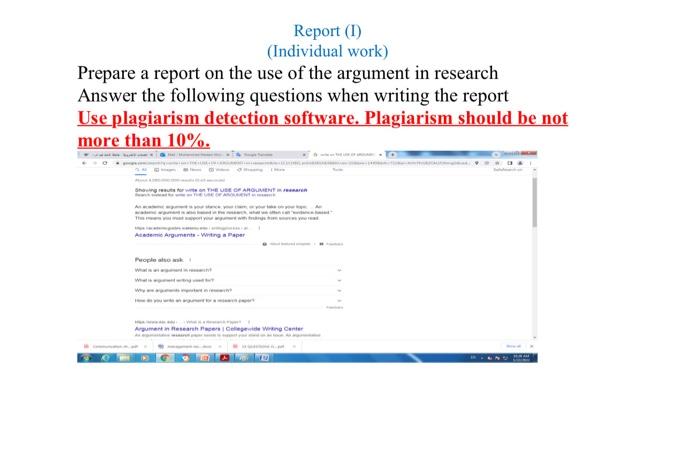 Report (1) (Individual work) Prepare a report on