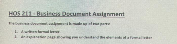 HOS 211 - Business Document Assignment The