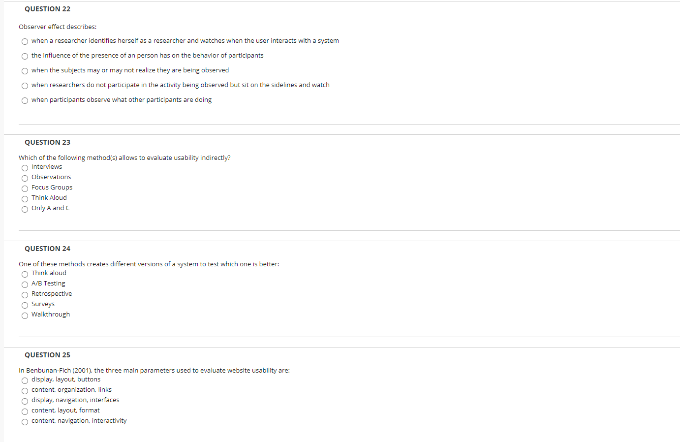 please answer as many possible QUESTION 22