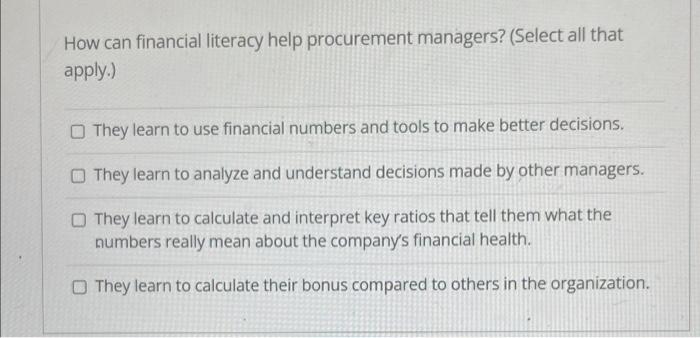 How can financial literacy help procurement