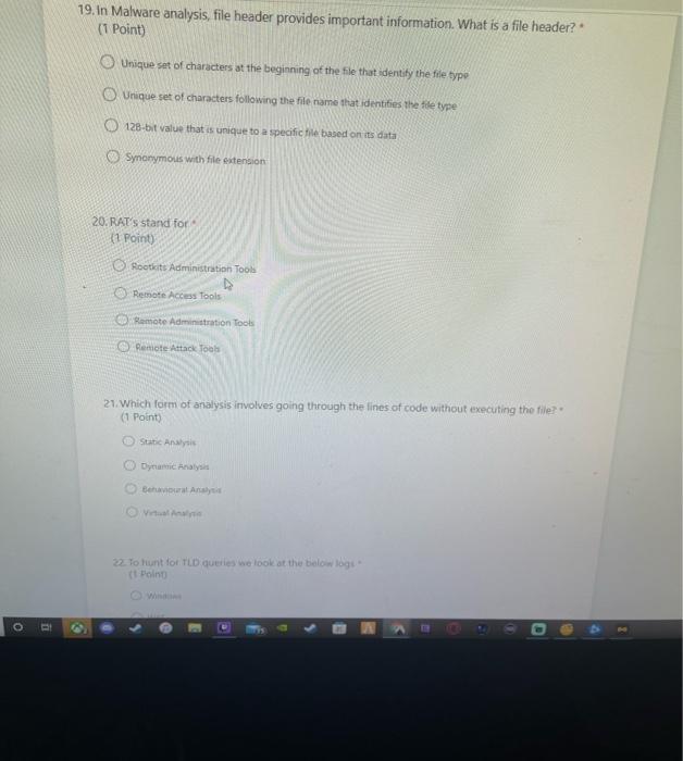 19. in Malware analysis, file header provides
