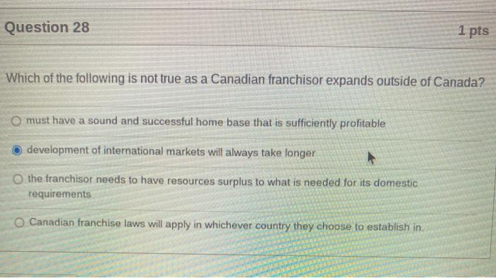 Question 28 1 pts Which of the following is not