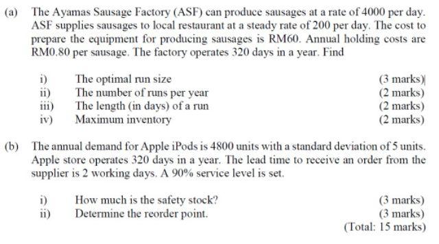 (a) The Ayamas Sausage Factory (ASF) can produce