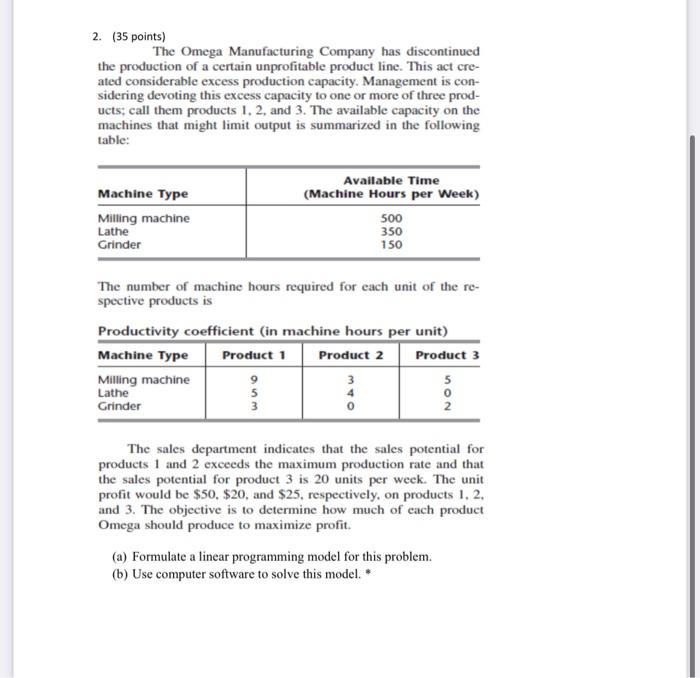 2. (35 points) The Omega Manufacturing Company