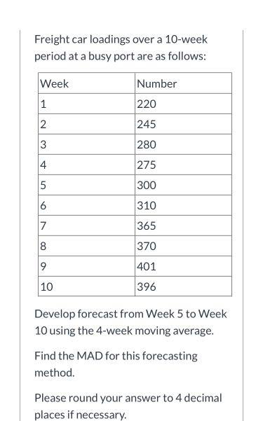 Freight car loadings over a 10-week period at a