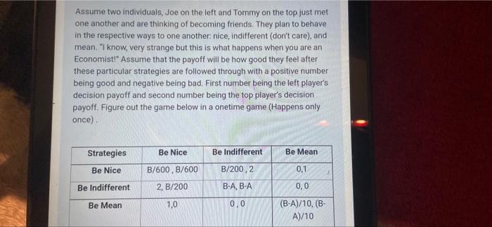 Assume two individuals, Joe on the left and Tommy