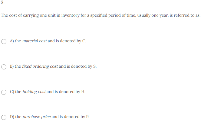 The cost of carrying one unit in inventory for a