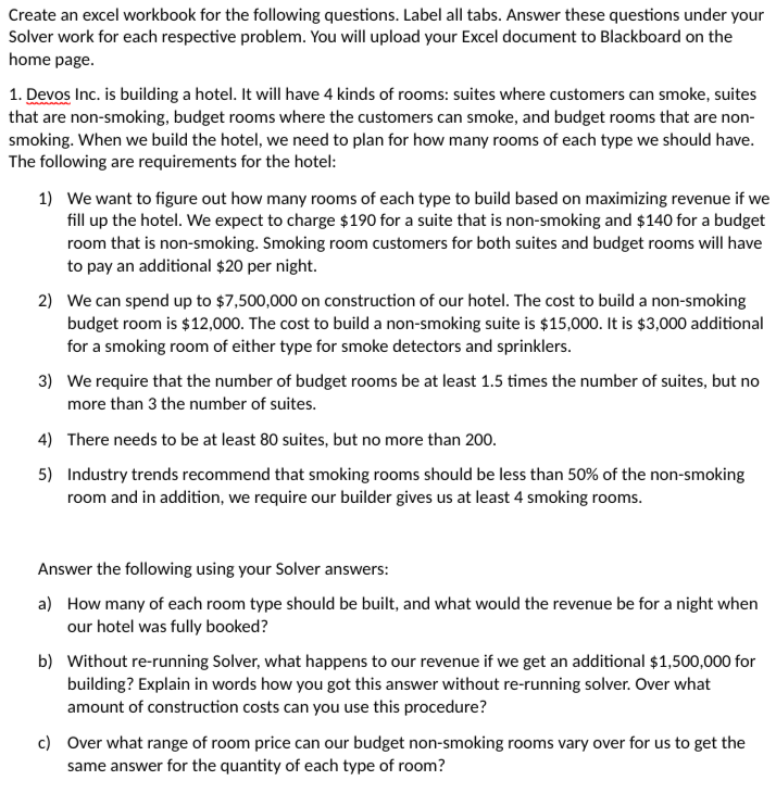 Please use excel and excel solver to complete