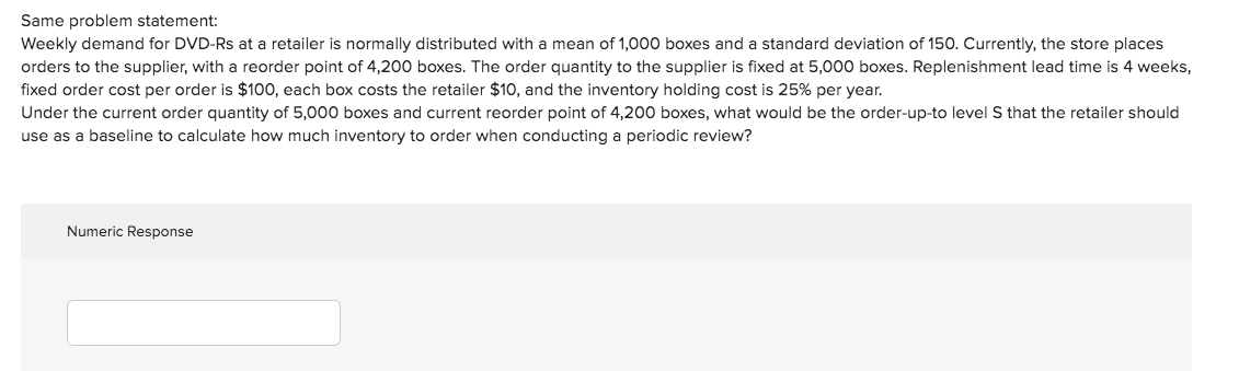 Same problem statement: Weekly demand for DVD-Rs