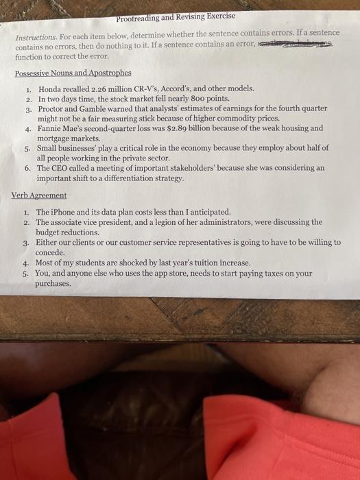 Proofreading and Revising Exercise Instructions.