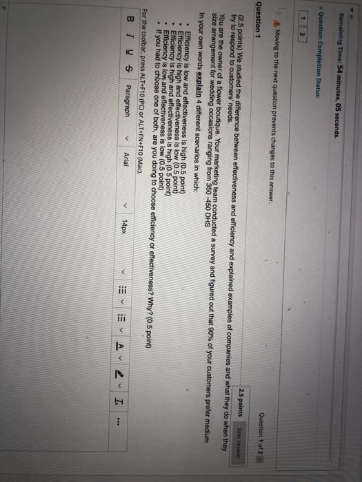 Remaining Time: 54 minutes, 05 seconds. Question