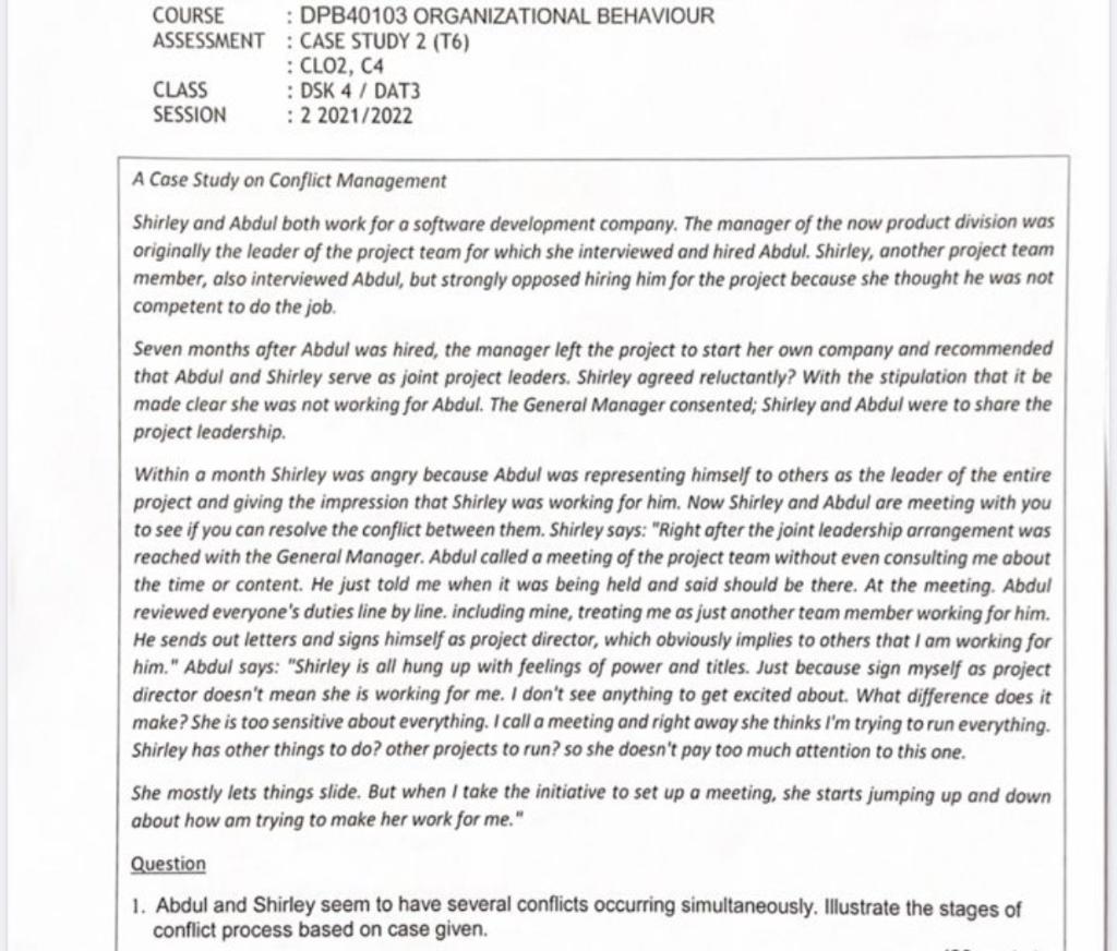 COURSE : DPB40103 ORGANIZATIONAL BEHAVIOUR