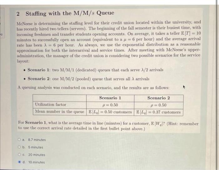 19 2 Staffing with the M/M/s Queue McNeese is