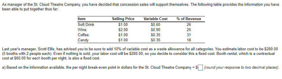 b) Based on the given information, the per night