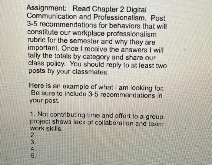 Assignment: Read Chapter 2 Digital Communication