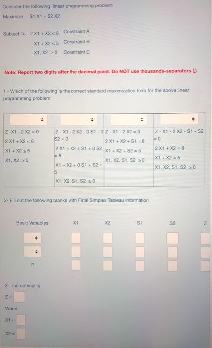 Consider the following linear programming problem