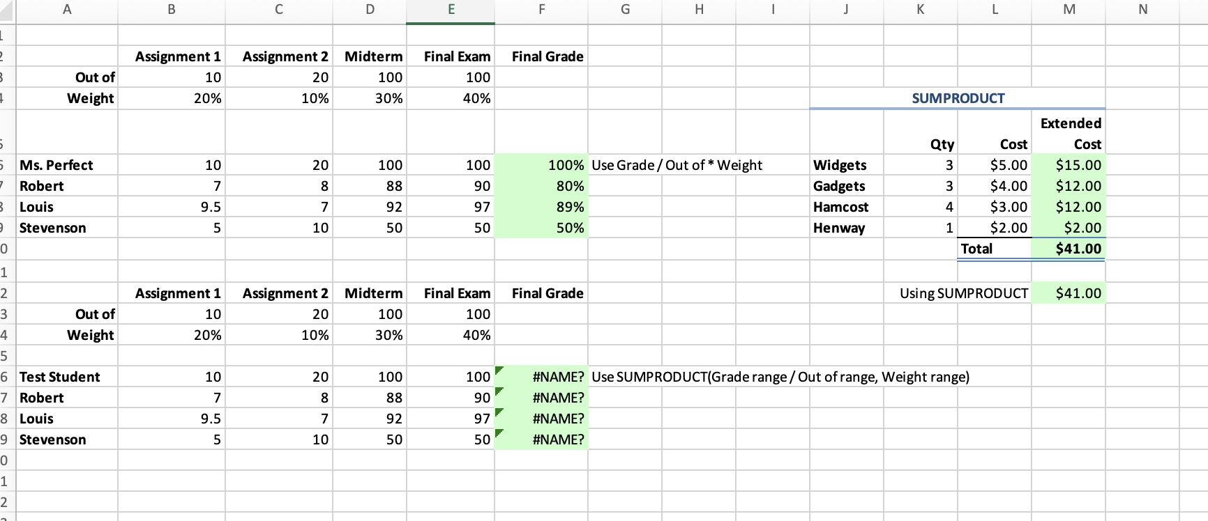 On the Weighted Average sheet in cell F6 create a