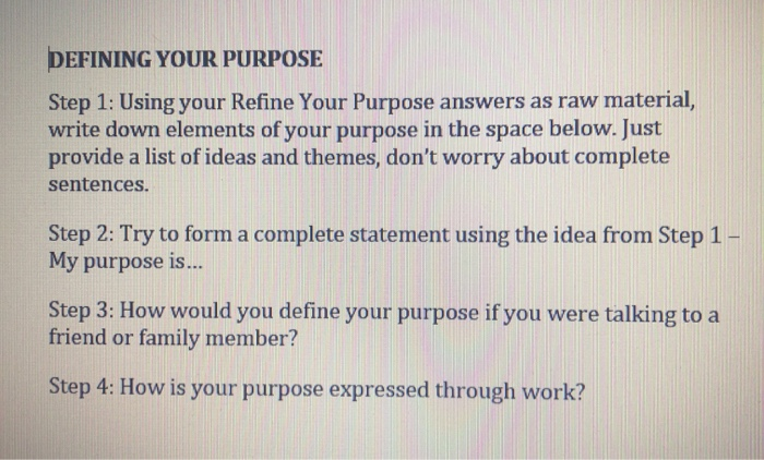 DEFINING YOUR PURPOSE Step 1: Using your Refine
