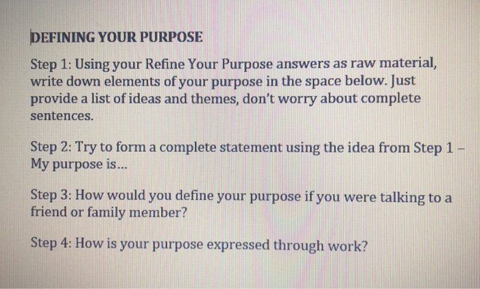 DEFINING YOUR PURPOSE Step 1: Using your Refine