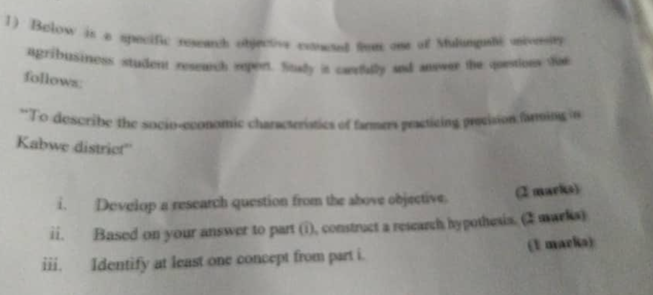 1) Below is a specific research objective exted