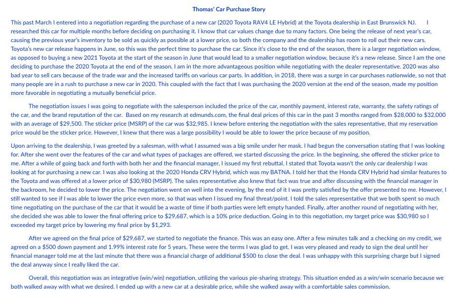 Question 1: Are the negotiations issues Thomas