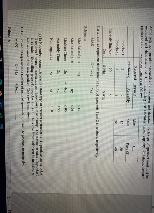 Part e, f, g, h please thank you Acme sells two