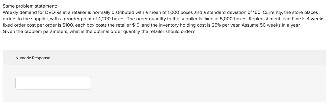 Same problem statement: Weekly demand for DVD-Rs
