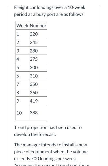 Freight car loadings over a 10-week period at a
