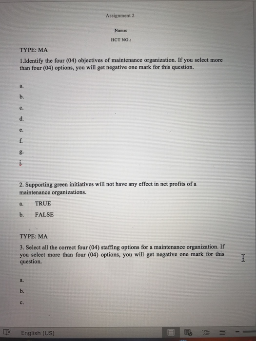 Assignment 2 Name: HCT NO.: TYPE: MA 1.Identify