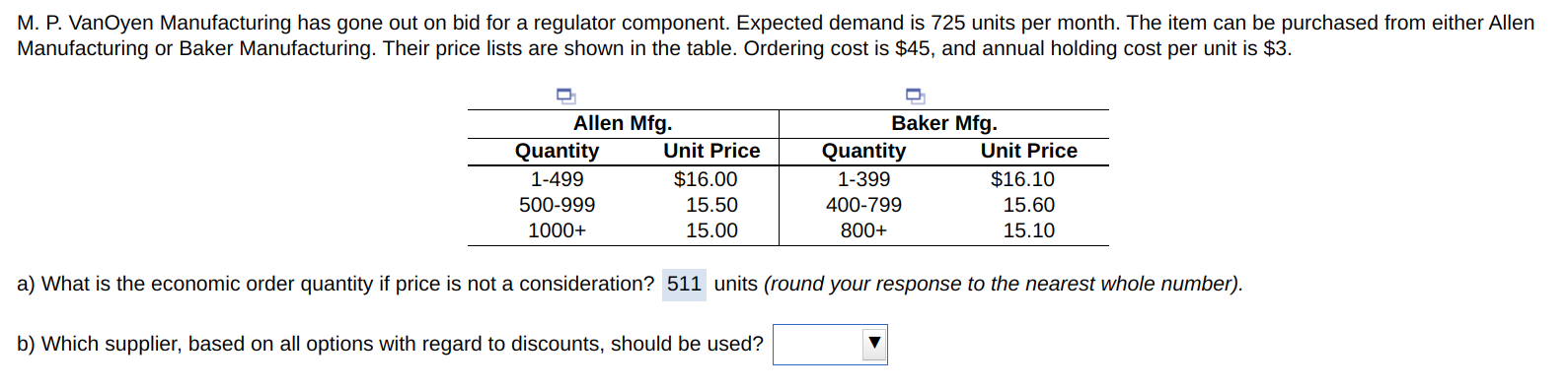 M. P. VanOyen Manufacturing has gone out on bid