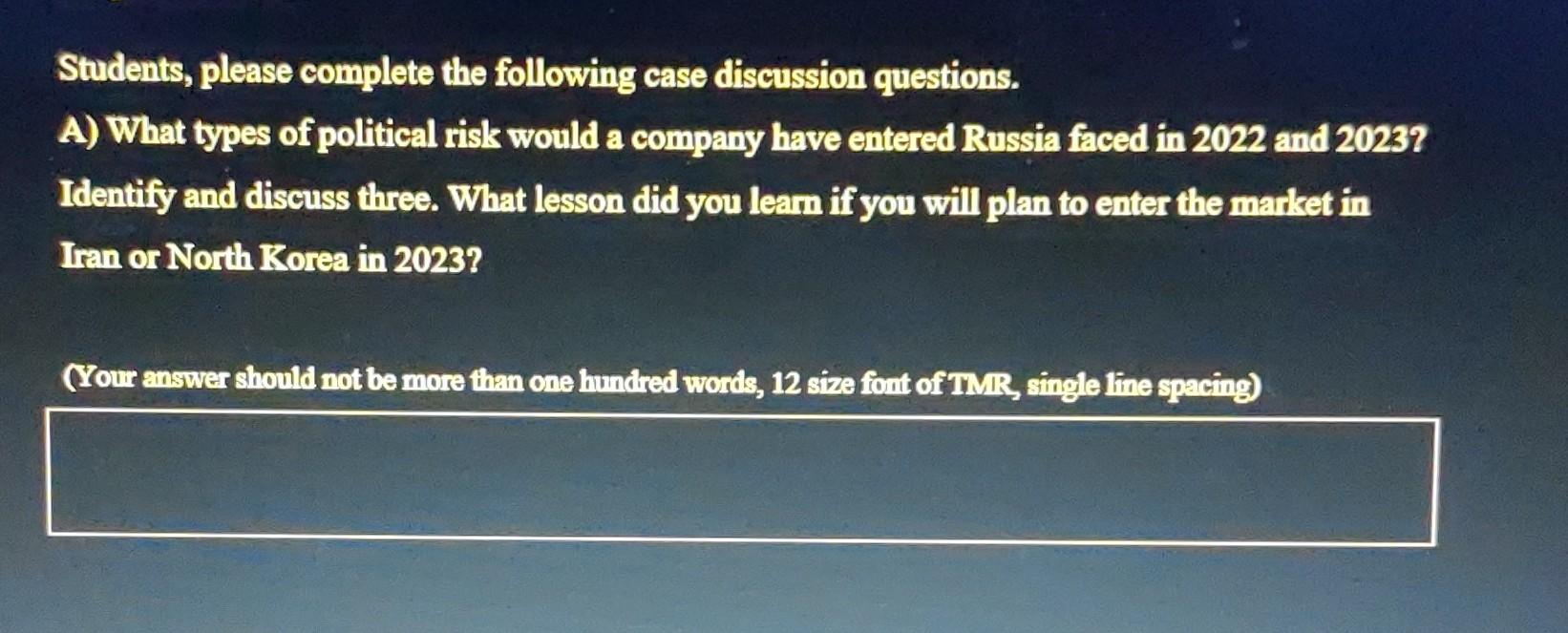 Students, please complete the following case