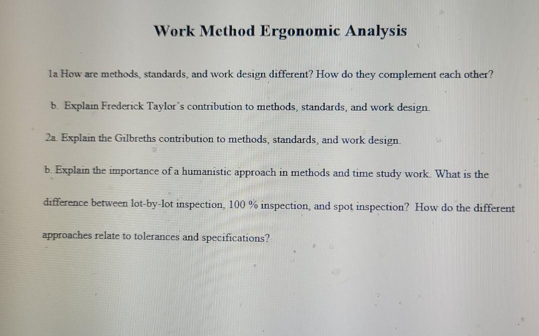 Work Method Ergonomic Analysis la How are