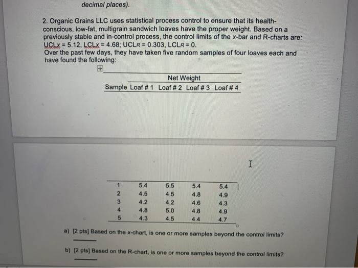 decimal places) 2. Organic Grains LLC uses