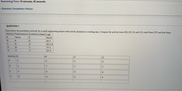 engineering mangement Remaining Time: 13 minutes,