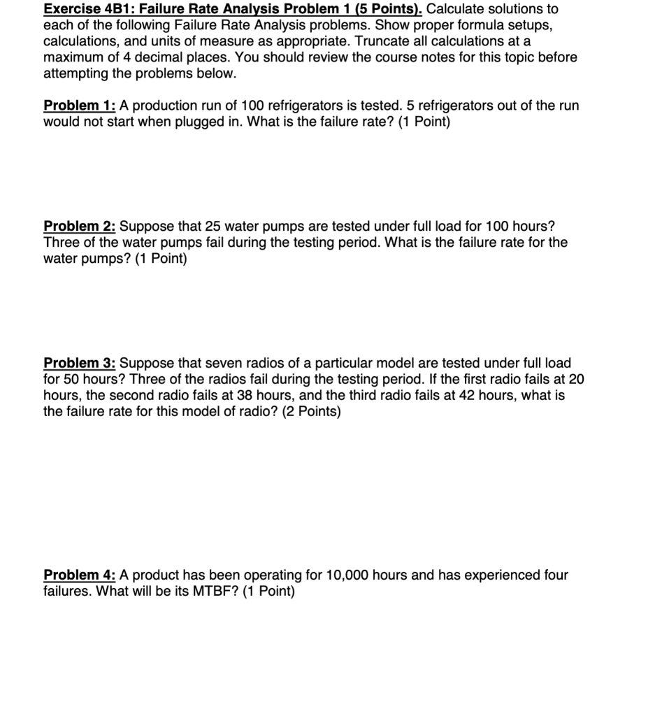 Exercise 4B1: Failure Rate Analysis Problem 1 (5