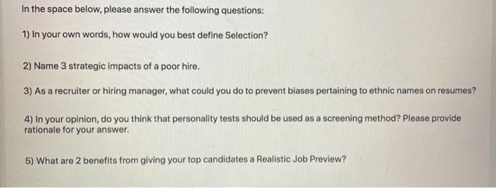 (human resource management) In the space below,