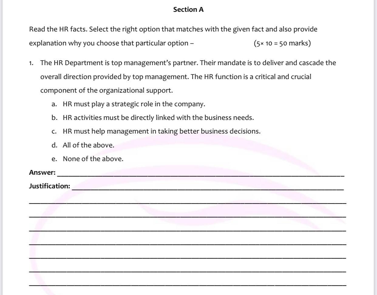 Section A Read the HR facts. Select the right