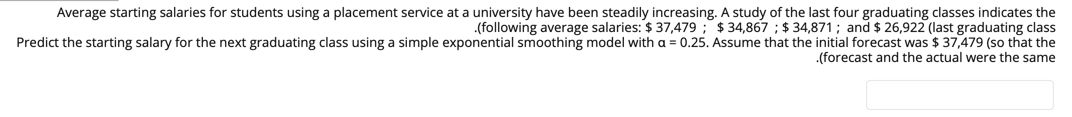 Average starting salaries for students using a