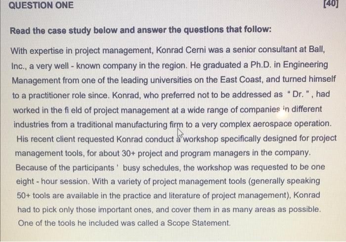 QUESTION ONE [40] Read the case study below and