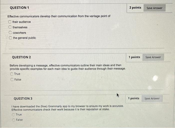QUESTION 1 2 points Save Answer Effective