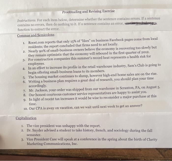 Proofreading and Revising Exercise Instructions.