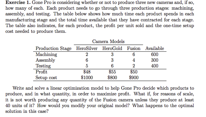 Exercise 1. Gone Pro is considering whether or