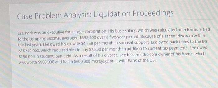 need help please! Case Problem Analysis: