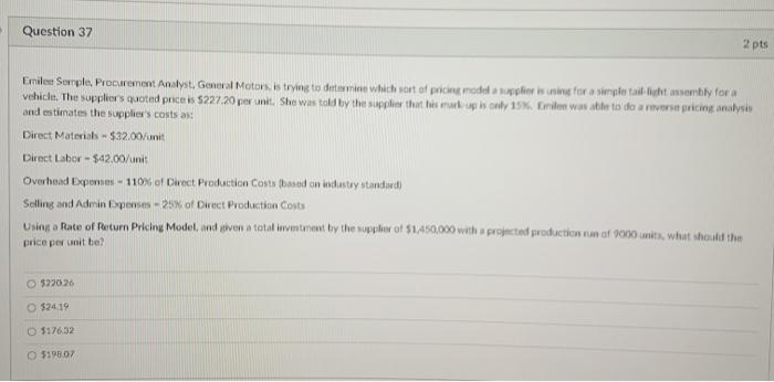 Question 37 2 pts Emiles Sample, Procurement