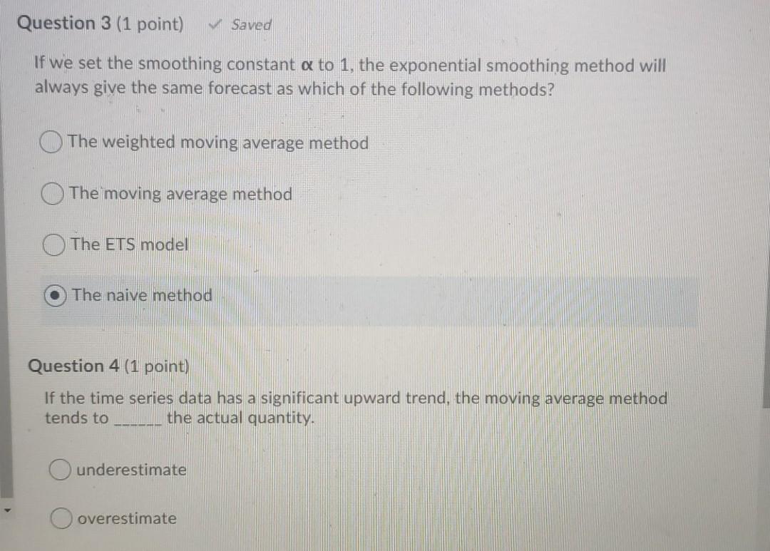 help Question 3 (1 point) Saved If we set the
