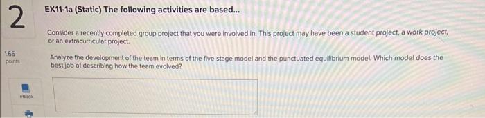 EX11-1a (Static) The following activities are