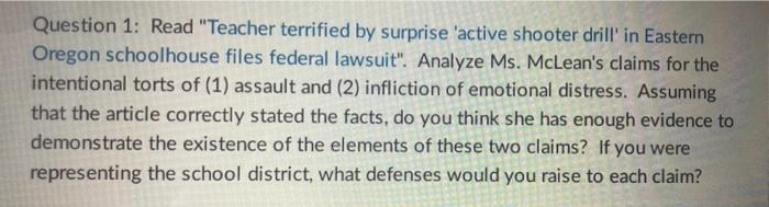 Question 1: Read "Teacher terrified by surprise